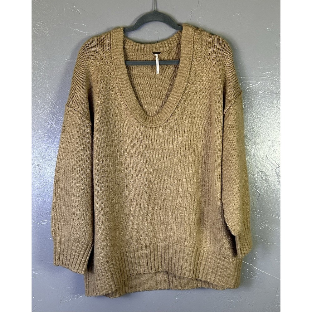 camel-brown Free People Brookside Tunic Sweater Oversized M Fall Cozy Classic